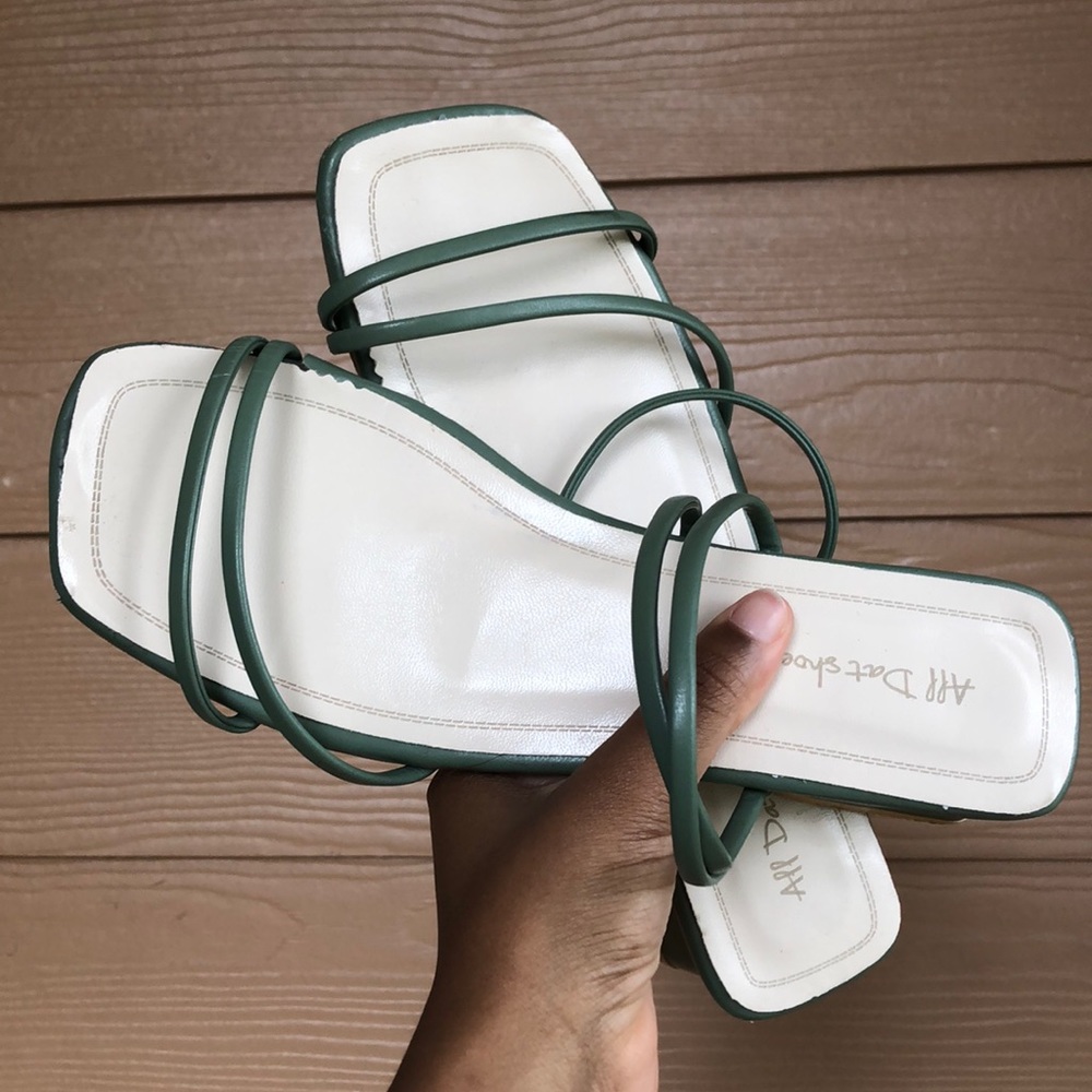 Olive Green Block Heeled Sandals
